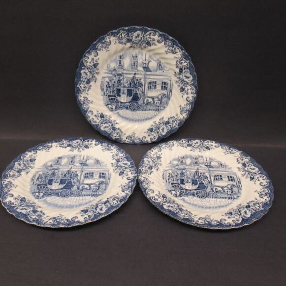 3 - Johnson Brothers England COACHING SCENES Blue 7 7/8 Inch Salad Plates - Picture 1 of 4